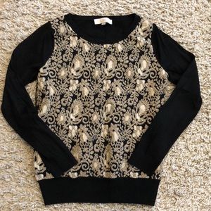 Loft Gold Metallic and Black Holiday Sweater